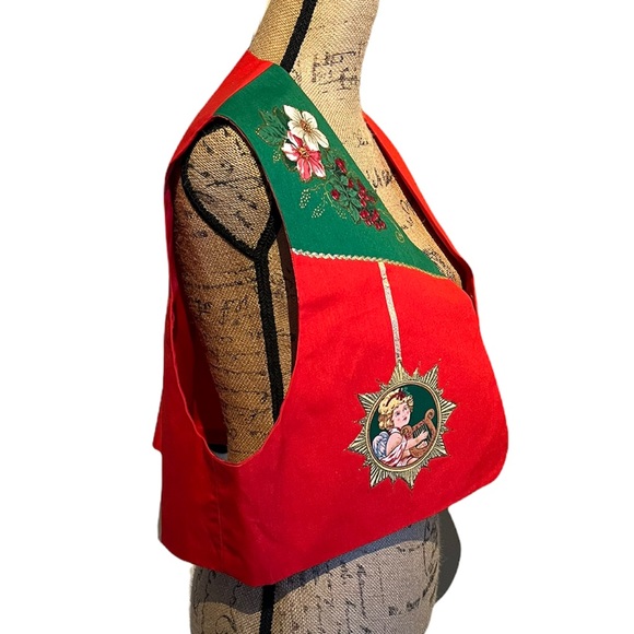 Handmade Unique Christmas Vest with Angel Appliqués - Picture 2 of 15